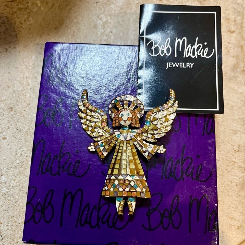Bob Mackie Mosaic Angel Brooch In Box